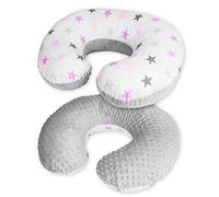 Nursing Pillow Dimple Breast and Bottle Feeding Cushion Baby/Newborn Washable Removable Cotton Cover Maternity Pregnancy Gifts (Pink/Grey Stars)