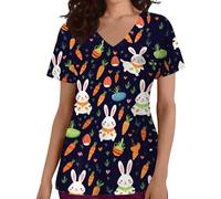 Nursing Scrub Easter Utility Shirt Healthcare Tunic Mock Wrap Nursing Easter Eggs Nurse Scrubs Women for Career Day Black Tunic Beauty Uniform with Pockets