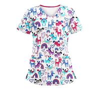 Nursing Scrubs Housekeeping Dog Grooming Graphic Work Tunics Classic Fit Health Care Workers Scrub Tops for Women Beauty Salon Costumes Uniform Housekeeping Dog Grooming for Career Day Pink