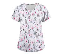 Nursing Scrubs Xmas Graphic Healthcare Tunic Doctors Hospital Classic Fit Workwear Spa Nail Salons Women Christmas Scrub Tops V Neck Mock Wrap Beauty Salon Nurses Top Uniform Ladies Scrubs White