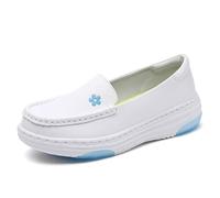 Nursing Shoes Women, Waterproof Women's Breathable Slip-On Soft Non-Slip Sole Work Leather Nurse Shoes, Platform Comfort Walking Sneakers, for Hospital Nurse Doctors(White Blue,6 UK)