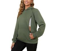 Nursing Sweatshirt Hoodie for Breastfeeding with Hidden Zippers Maternity Breast Pumping Tops Kangaroo Pocket, Army Green, L