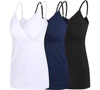 Nursing Tops Tank Shirt Cami Sleep Bra for Maternity and Breastfeeding, Black/Navy/White - 3pcs, XL