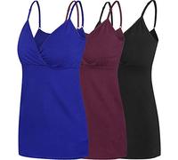 Nursing Tops Tank Shirt Cami Sleep Bra for Maternity and Breastfeeding, Black/Royal Blue/Burgundy - 3pcs, M