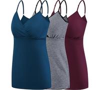 Nursing Tops Tank Shirt Cami Sleep Bra for Maternity and Breastfeeding, Burgundy/Atrovirens/Stripe - 3pcs, S