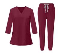 Nursing Uniform Scrub Set Blue Scrubs Professional Medical Lightweight Soft Solid Color V Neck Top Uniforms with Pockets Grey (Wine, M)