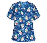 Nursing Uniforms Beauty Salon Nursing V-Neck Dog Grooming Beauty Tunic for Dental Carer Vet Beauty Uniforms Women UK Workwear Cat Grooming Xmas Reindeer Doctors Hospital Santa Claus with Pockets