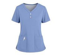 Nursing Uniforms Scrub Workwear Top Healthcare Tunics for Women Carers Uniform Tunic Professional Lightweight Solid Color V Neck Short Sleeve Scrubs Shirt with Pockets Womens (Light Blue, XL)