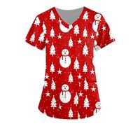 Nursing Uniforms Workwear Work Tops Mock Wrap Xmas Reindeer Work Tunics Health Care Workers Nurses Uniform Healthcare Tunic Short Sleeve Beauty Tunic V Neck Nurses Top Carers Uniform