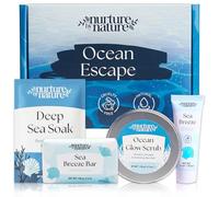 Nurture by Nature Pamper Gift for Women - Marine Scent Spa Gift Set with Body Scrub, Bath Salts, Soap & Hand Cream - Vegan & Cruelty Free - Valentine's Day Gift for Her, Mothers Day Gifts for Mum