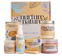Nurture by Nature Relax & Calm Pamper Gifts for Women - 6 Piece Spa Gift Set with Lavender Pillow Spray, Bath Salts, Body Scrub & More - Vegan & Cruelty Free - Birthday Gifts for Women, Gifts for Her