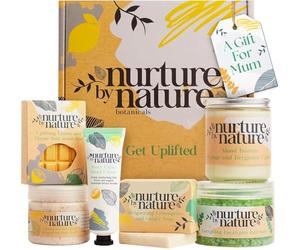 NURTURE BY NATURE Spa Gift Set - 6 Piece Uplifting Pamper Gift Set for Women with Soap, Body Scrub, Hand Cream & Candle - Vegan - Valentines Gifts for Her, Mothers Day Gifts, Self Care Birthday Gift