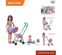 Nurturing Skipper Babysitter Doll Playset with Rainbow Dress & Baby Accessories