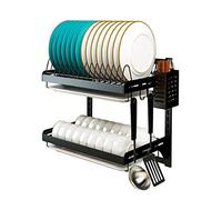 NURUGURE Dish Drying Rack Dish Drain Rack with Hanging Basket Cutlery Dish Drain Rack, Hanging Wall Mount, 3 Tier Kitchen Plate Bowl Spice Organizer Stor(2 Tier)