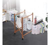 NURUGURE Foldable 2-Level Laundry Drying Rack Movable Drying Rack With 4 Castors Solid Wood Metal Weather