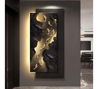 NURUGURE Illuminated Sandstone Wall Art with Nine Fish Motif, Frameless 3D LED Light Panel for Living Room, Entryway, Hallway, or Hotel Lobby