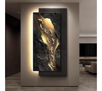 NURUGURE Illuminated Sandstone Wall Art with Nine Fish Motif, Frameless 3D LED Light Panel for Living Room, Entryway, Hallway, or Hotel Lobby
