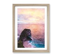 Nusa Penida Island In Indonesia Painting Modern Framed Wall Art Print, Ready to Hang Picture for Living Room Bedroom Home Office Décor, Oak A3 (34 x 46 cm)