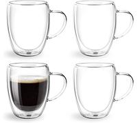 Nuscen Set of 4 Double Walled Glass Mugs - 350ml Heat Resistant Espresso Cups for Cappuccino, Macchiato, Tea, Milk, Juice, and Latte - Premium Borosilicate Material for a Perfect Sip Every Time