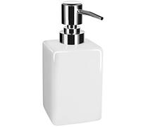 Nuscen White Ceramic Soap Dispenser, 300ml Square Liquid Soap & Lotion Bottle with Pump for Bathroom, Kitchen & Hotel, Elegant Porcelain Design for Modern & Classic Interiors