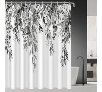 Nuseiis Small Stall Black and White Eucalyptus Leaves Shower Curtains 60x72 Inch, Waterproof Fabric Stylish Botanical Bathroom Shower Curtain with Hooks