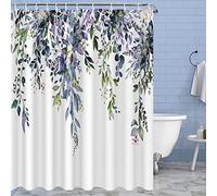 Nuseiis Small Stall Blue Purple Eucalyptus Leaves Shower Curtains 60x72 Inch, Waterproof Fabric Stylish Botanical Bathroom Shower Curtain with Hooks