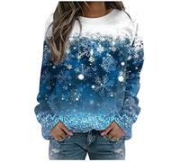 NUSGEAR amazon warehouse clearance uk Womens Christmas Jumpers UK Christmas Snowflake Printed Sweatshirts T-Shirt adies Casual Pullover Loose Sweater Xmas Jumpers Tops Blue