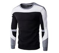 NUSGEAR Sports Jumpers Mens UK Clearance Casual Gym Jumper Patchwork Long Sleeve Crew Neck Sweatshirts Leisure Workwear Slim Fit Sweater for Sports & Workwear M-3XL Black