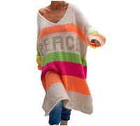 NUSGEAR Womens Jumper Top Knit Sweater Pullover Rainbow Stripe UK Long Sleeve V Neck Long Tunic Warm Stretchy Loose Fit Comfortable Causal Basic Baggy Blouse Tee Sweaters Autumn Winter
