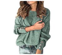 NUSGEAR Womens Sweater Jumpers Top Stripe Knitted Long Sleeve UK Solid Color Crew Neck Warm Casual Oversize Loose Fit Soft Classic Cozy Comfortable Thick Pullover Plus Size Autumn Winter Mint Green