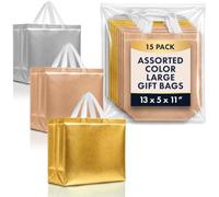 Nush Nush 15 Gift Bags Luxury Mix Color Set - Rose Gold, Silver, Gold Reusable Gift Bags With White Handles for Christmas, Goodie, Birthday - 13Wx5Dx11H Size