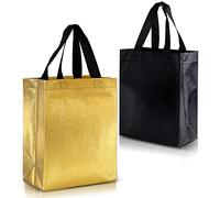 Nush Nush Black & Gold Gift Bags - Medium Size Set of 12 Reusable Gift Bags - 6 Black, 6 Gold - For Birthday, Anniversary, Graduation - 8x4x10