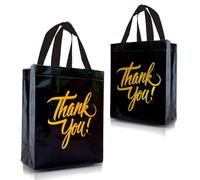 Nush Nush Black Thank You Gift Bags Medium Size, Set of 60 Black With Holographic Gold Print - Perfect for Party Favors, Wedding, Return Gifts for Birthday Party, Giveaways for Events - 8W x 4D x 10H
