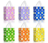 Nush Nush Colorful Daisy Gift Bags with Handles Medium Size - Flower Gift Bag Set of 30 in 6 Vibrant Colors with Iridescent Holographic Print - Reusable Party Bags for Girls, Birthday, & Party Favors