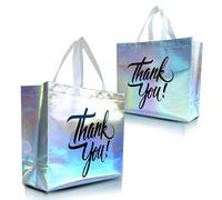 Nush Nush Holographic Thank You Gift Bags Large Size, Set of 60 Iridescent Gift Bags Bulk - Perfect for Party Favors, Return Gifts for Birthday Party, Giveaways for Events - 13W x 5D x 11H Size