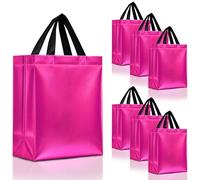 Nush Nush Hot Pink Gift Bags Medium Size - Set of 30 Shiny Pink Reusable Gift Bags With Handles - Ideal for Girls Birthday Party Favors, Baby Shower, Small Business - 8Wx4Dx10H Size