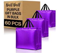 Nush Nush Large Purple Gift Bags with Handles, 13x5x11, Bulk Set of 60