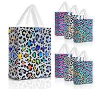 Nush Nush Leopard Print Gift Bags with Handles - Medium Size, 30 Pack in 3 Iridescent Holographic Colors - Reusable Cheetah Gift Bag Bulk for Safari Party Favors, Jungle Theme, Girl Parties