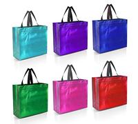 Nush Nush Mix Color Gift Bags Large Size - Set of 12 Shiny Reusable Gift Bags with a Glossy Finish - Perfect As Goodie Bags with Handles, Birthday Bags, Party Favor Bags - 13Wx5Dx11H Size