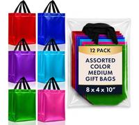 Nush Nush Mix Color Gift Bags Medium Size - Set of 12 Shiny Reusable Gift Bags With a Glossy Finish - Perfect As Goodie Bags With Handles, Birthday Bags, Party Favor Bags - 8Wx4Dx10H Size