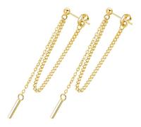 NUSITOU 1 Pair Long Chain Tassel Drop Earrings for Women, S925 Silver Material with Golden Finish, Fashion Style Suitable for Special Occasions and Daily Dressing