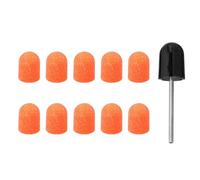 NUSITOU 10pcs Orange Nail Drill Bit Sanding Caps with Grinding Head, Plastic Manicure Sanding Cap Set for Skin Protection and Rust-proof Performance, for Nail Art Polishing and Pedicure