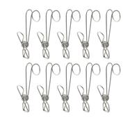 NUSITOU 10pcs Stainless Steel Clamps with Hook Universal Clips 4.32x0.79x0.59inch Strong Sturdy Hanging Items for Photos and Clothes Drying