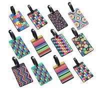 NUSITOU 12pcs Travel Suitcase Tags Soft Rubber Luggage Id Labels Wear-Resistant Personal Information Tags Assorted Colour Fashion Design for Airport Baggage Claim Assorted Style
