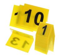 NUSITOU 15 Pieces Acrylic Restaurant Table Numbers with Yellow Background and Black Digits 5.5×6.3cm Double-sided Desktop Table Signs for Banquet, Party, and Evidence Marker Use