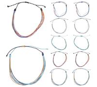 NUSITOU 16pcs Waterproof Bohemian Woven Wax Cord Anklets Beach Bracelets for Women Summer String Friendship Anklets Adjustable Surf Foot Jewelry Random Color Random Color