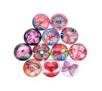 NUSITOU 20pcs Glass Floral Dome Cabochon Sticker Jewels for Crafts, round Red Glass Patches with Fine Workmanship, for Pendant Trays and Creating Wine Charms Decorations Random Color