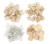 NUSITOU 240pcs Wood Slices Birthday Board Tags Natural Wood Beige Star Circle Heart Shapes Unprocessed Surface Easy to Write for DIY Project People of Ages