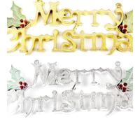 NUSITOU 2pcs 20cm Merry Christmas Door Hanging Ornaments in Silver and Golden Plastic, Creative Door Pendants to Create Happy Atmosphere for Christmas Party Decorations