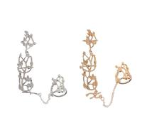 NUSITOU 2pcs Adjustable Party Finger Chain Rings in Silver Alloy with Unique Punk Style and Elegant Floral Loop Design, for Anniversaries and Birthdays